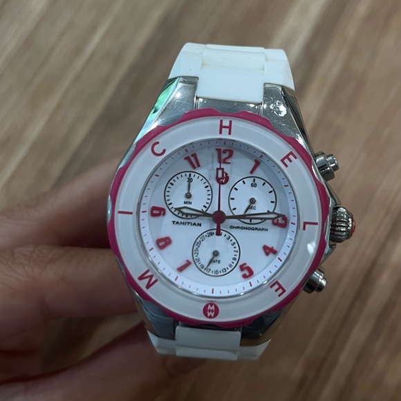 Michele White Watch with Rubber Band and Pink details - Picture 1 of 2